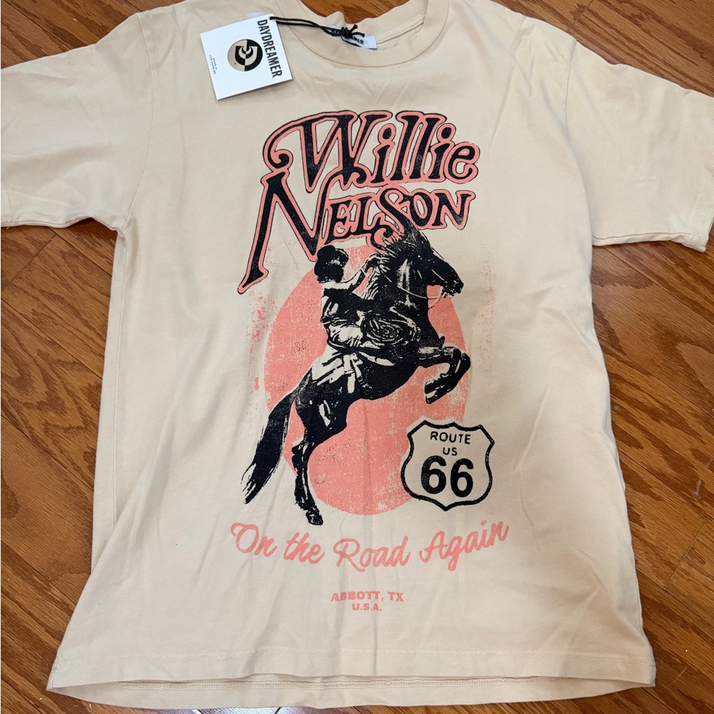 NWT Daydreamer Willie Nelson Route 66 Weekend Tee Sand Oversized Small